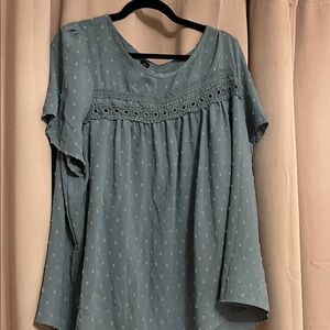 Women's Lace Yoke Short Sleeve Blouse - Teal